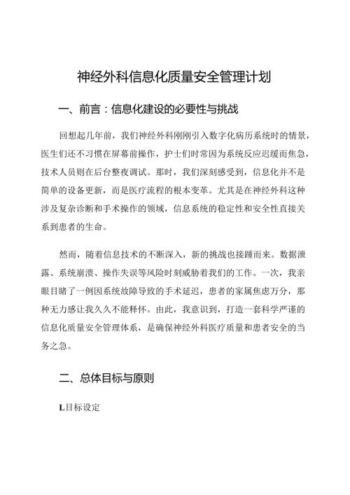 神经外科信息化质量安全管理计划.docx