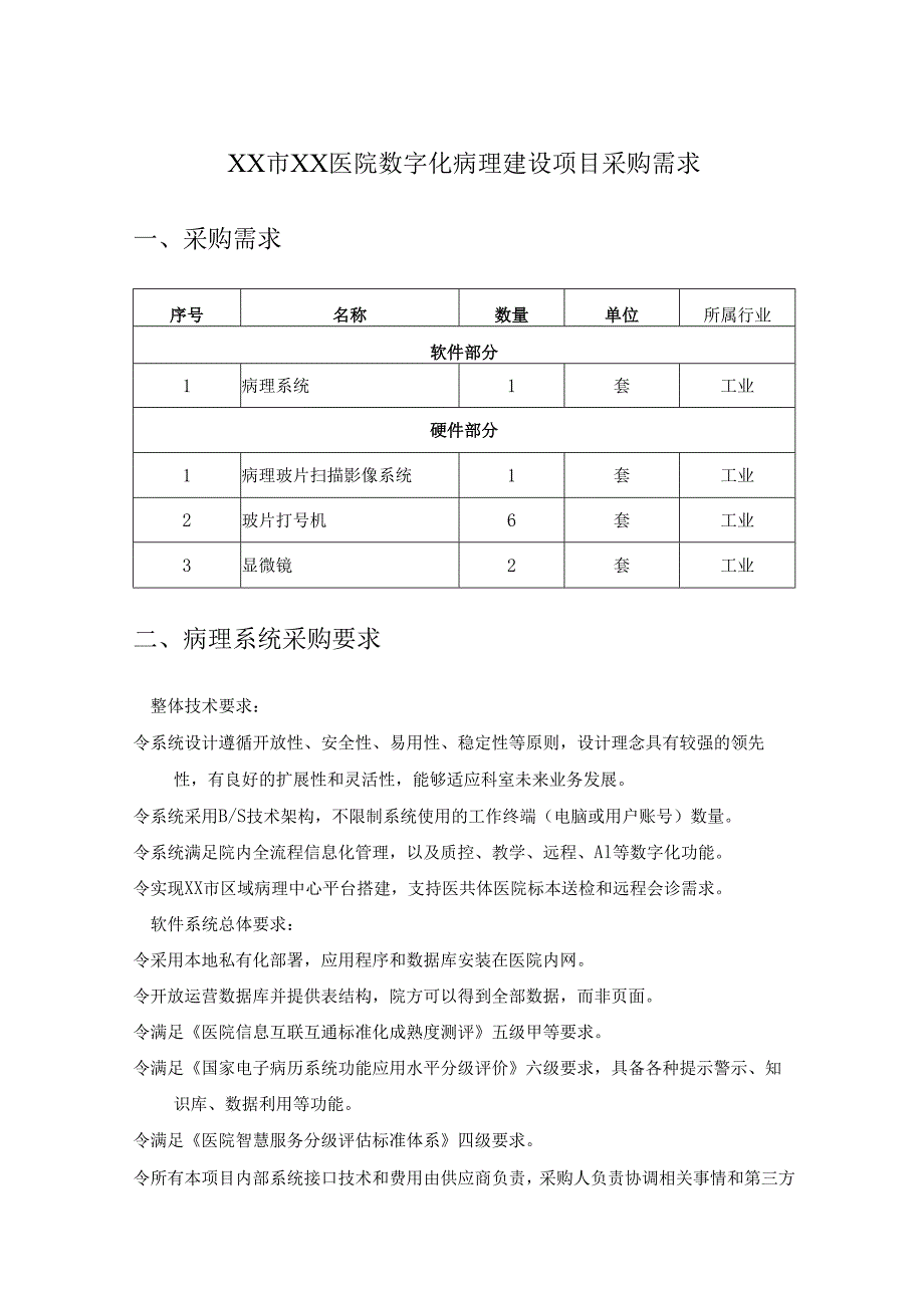XX市XX医院数字化病理建设项目采购需求.docx_第1页