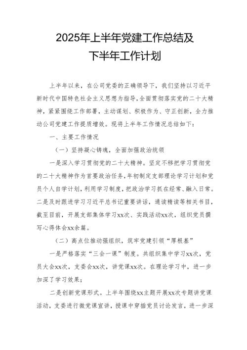 开展2025年上半年党建工作总结及下一步工作打算（7份）.docx