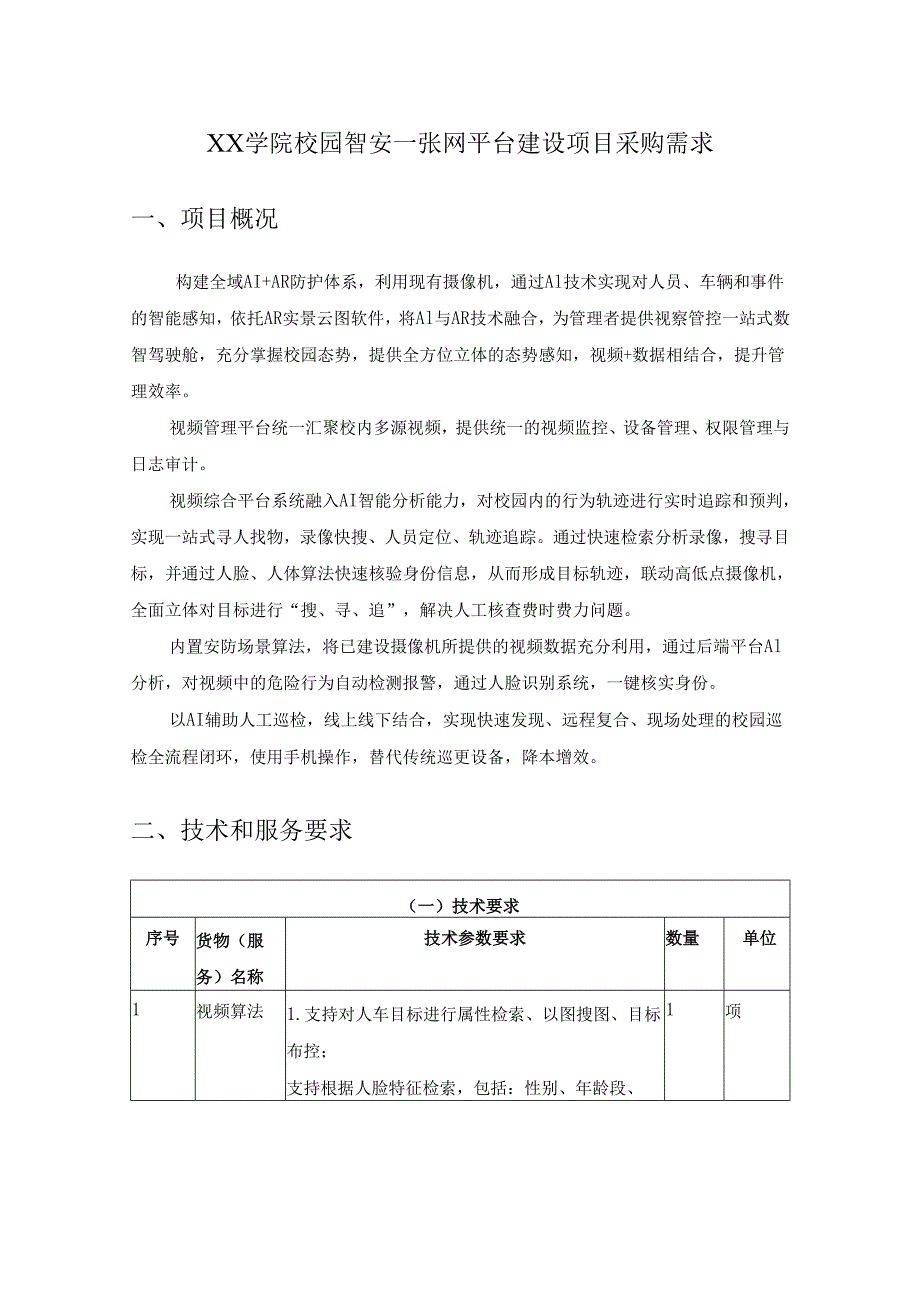 XX学院校园智安一张网平台建设项目采购需求.docx_第1页