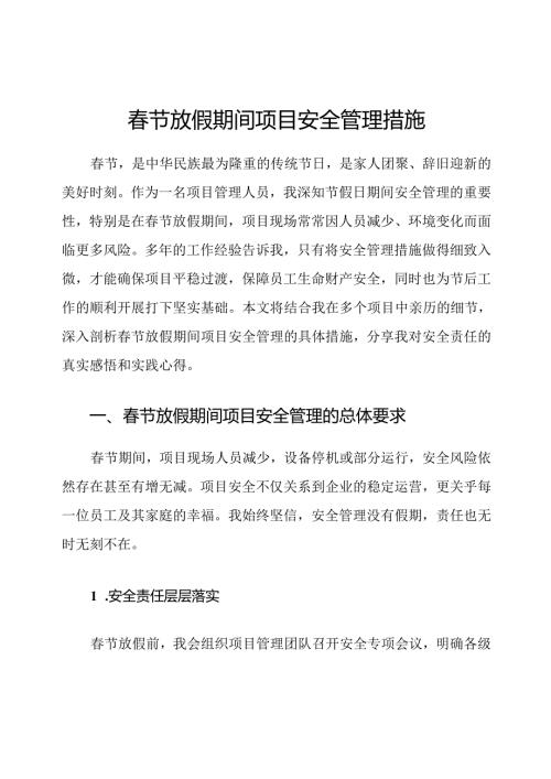 春节放假期间项目安全管理措施.docx