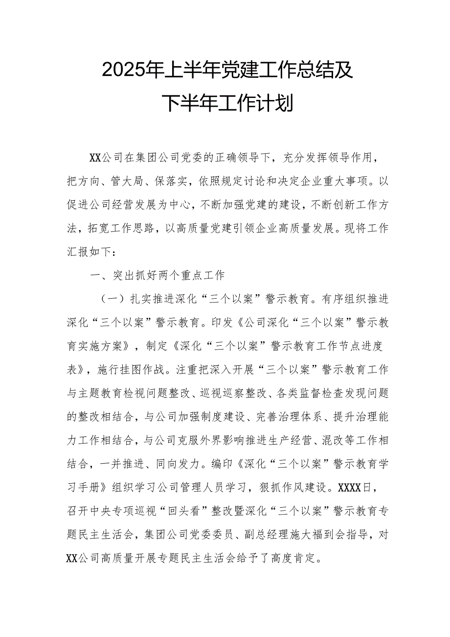2025年上半年《党建工作总结》及下半年工作计划（合计7份）.docx_第1页