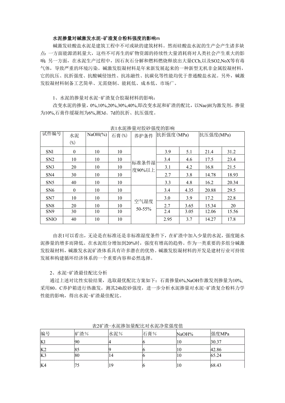 水泥掺量对碱激发水泥-矿渣复合粉料强度的影响.docx_第1页