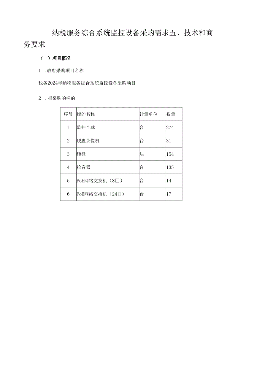 纳税服务综合系统监控设备采购需求.docx_第1页