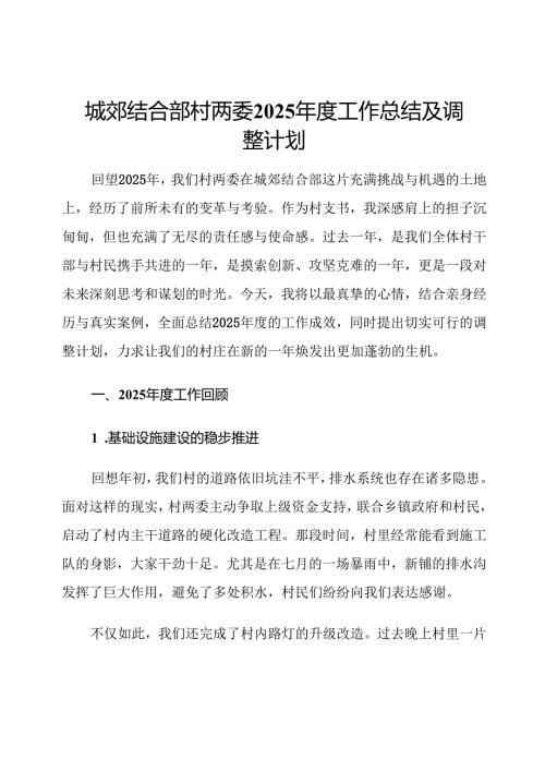 城郊结合部村两委2025年度工作总结及调整计划.docx