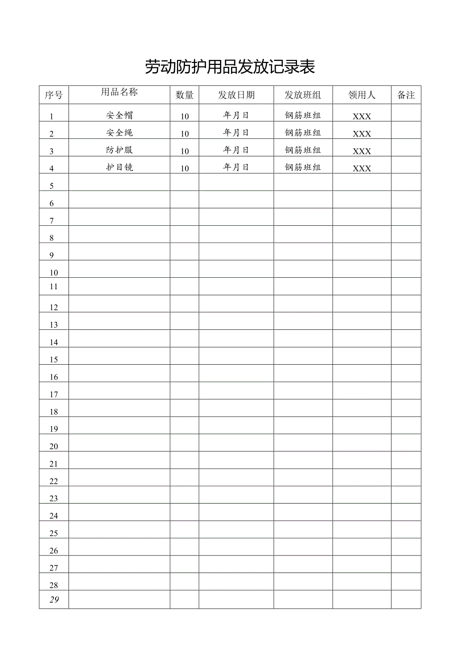 劳动防护用品发放记录表劳保用品领用表发放表.docx_第1页