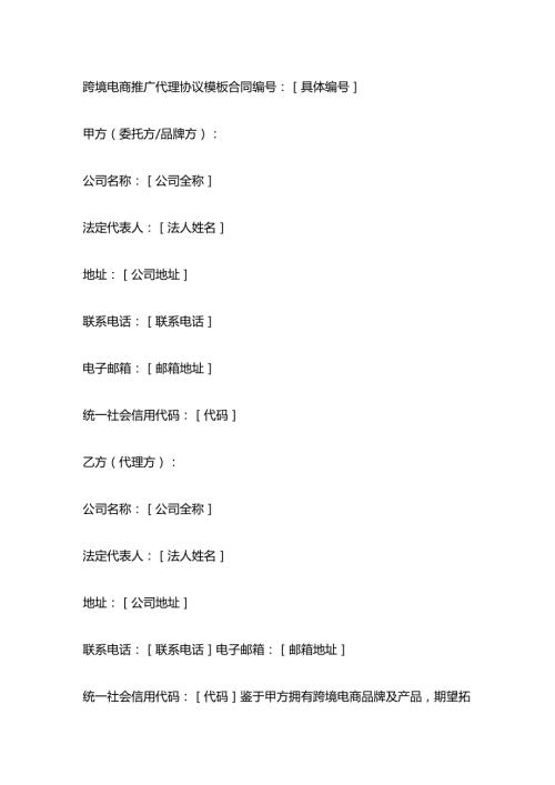 跨境电商推广代理协议模板.docx