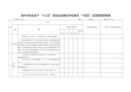 湖州市安全生产“十三五”规划完成情况评估表及“十四五”.docx
