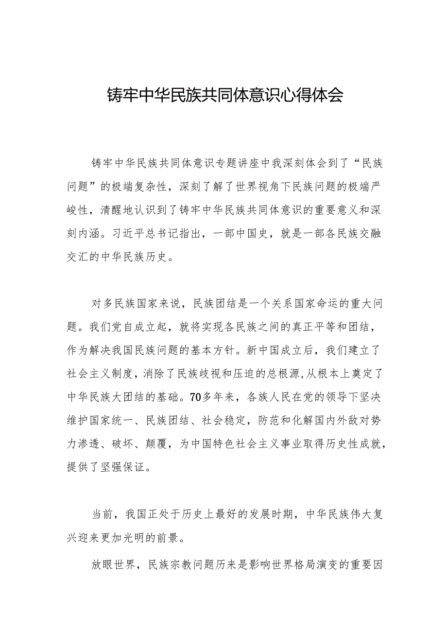 铸牢中华民族共同体意识心得体会1.1.docx_第1页