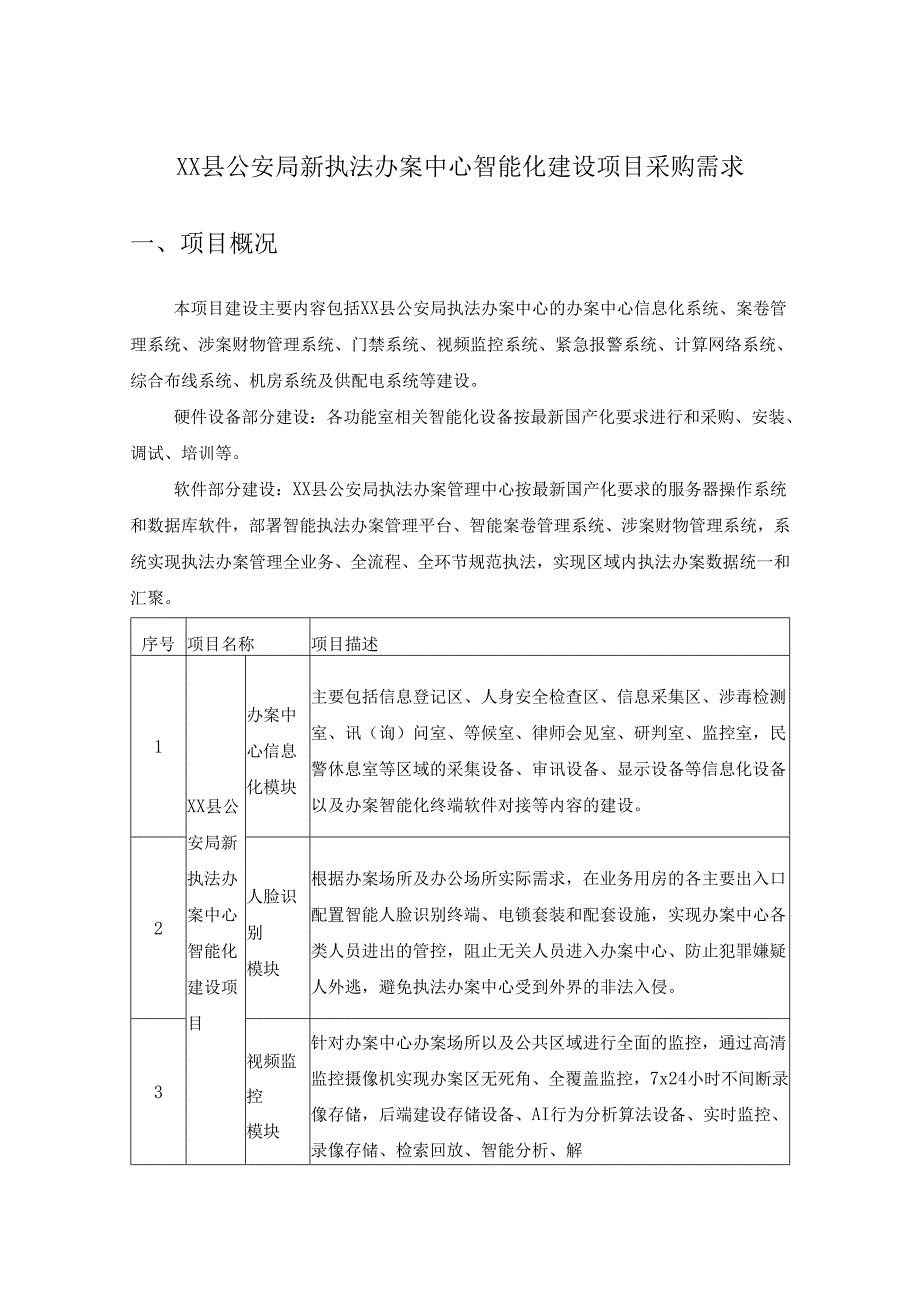 XX县公安局新执法办案中心智能化建设项目采购需求.docx_第1页