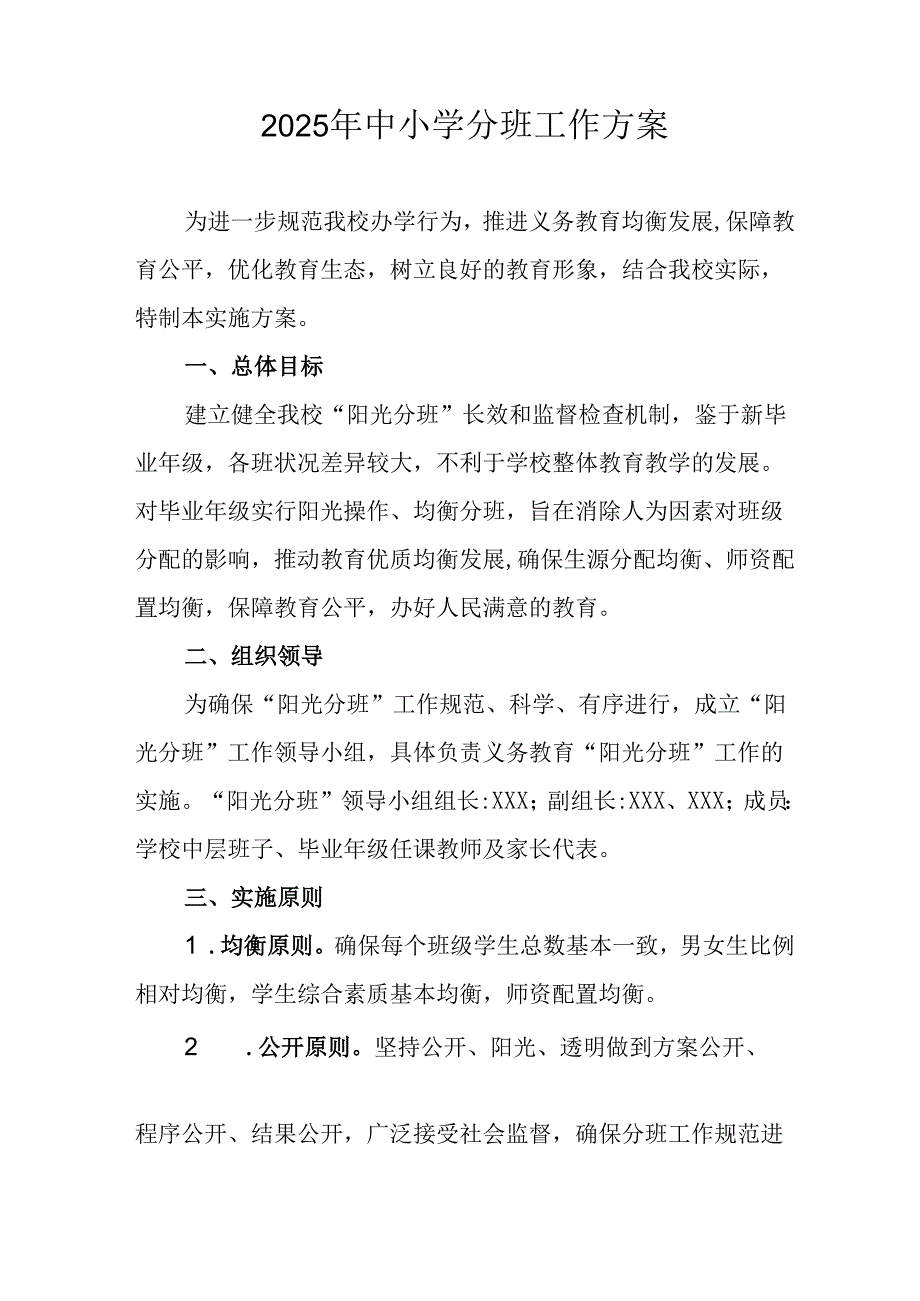 开展2025年《中小学分班》工作实施方案 （3份）_58.docx_第1页