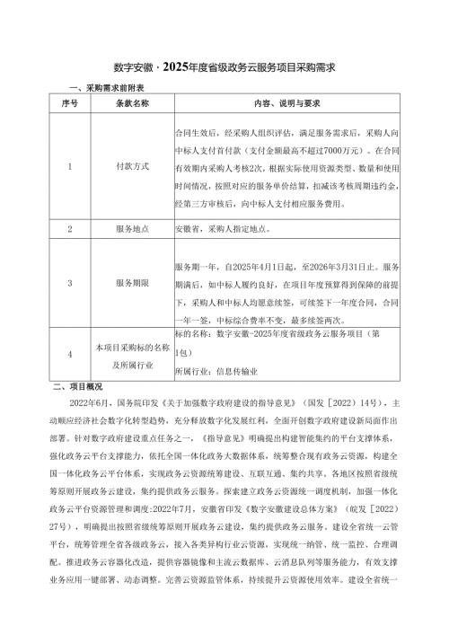 数字安徽-2025年度省级政务云服务项目采购需求.docx