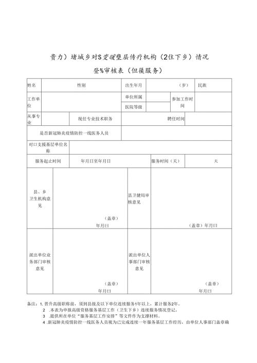 贵州省城乡对口支援基层医疗机构（卫生下乡）情况登记审核表.docx