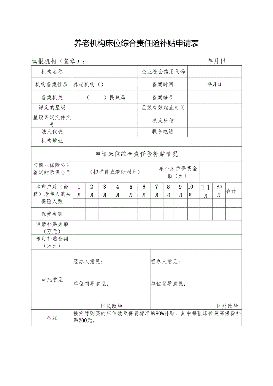 养老机构床位综合责任险补贴申请表.docx_第1页