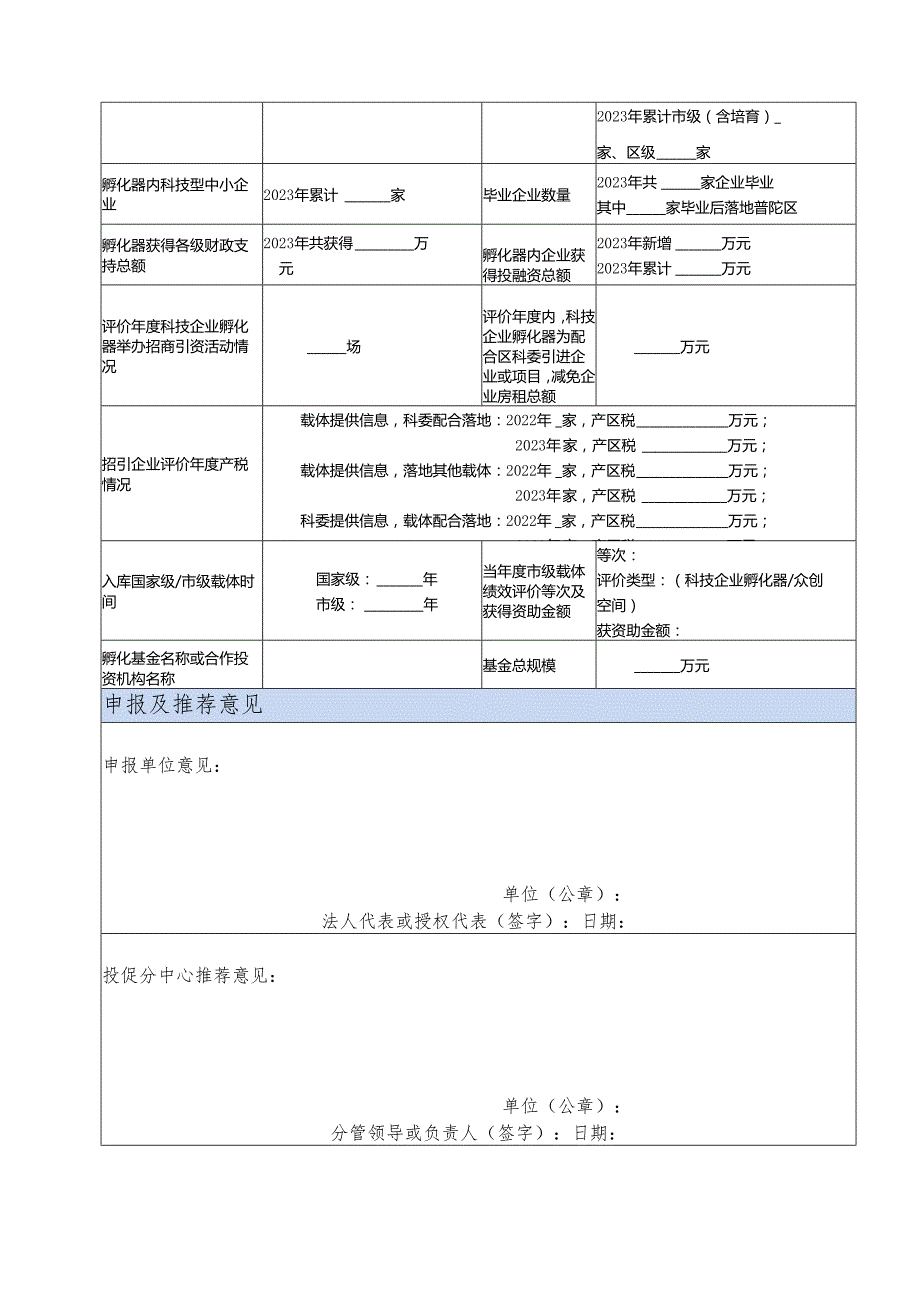 《普陀区科技企业孵化器绩效评价申请表》主表.docx_第3页