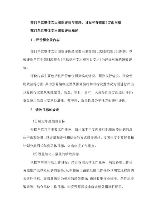 部门单位整体支出绩效评价与思路、目标和存在的5方面问题.docx