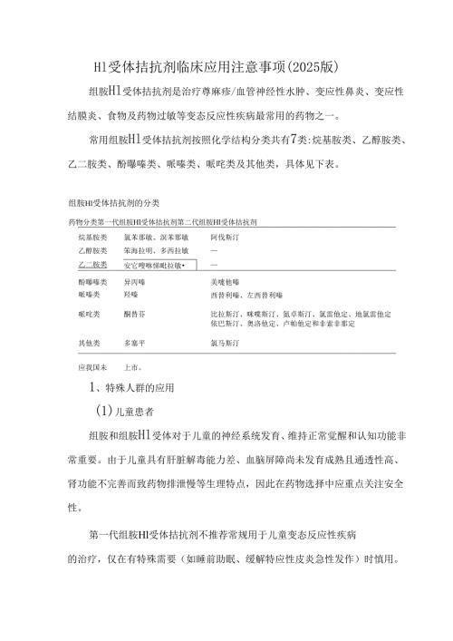 H1受体拮抗剂临床应用注意事项（2025版）.docx