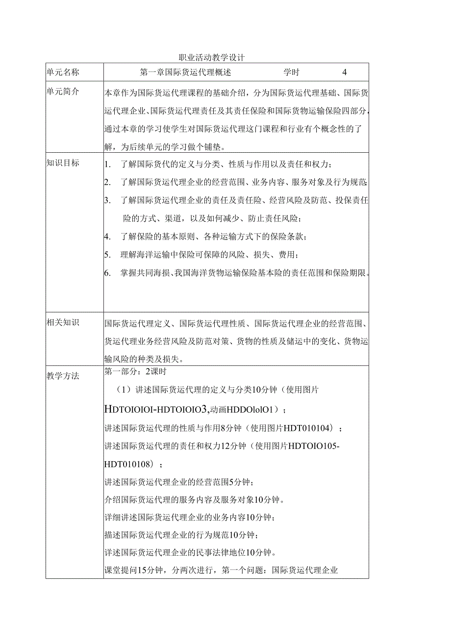《国际货运代理》职业活动教学设计.docx_第1页