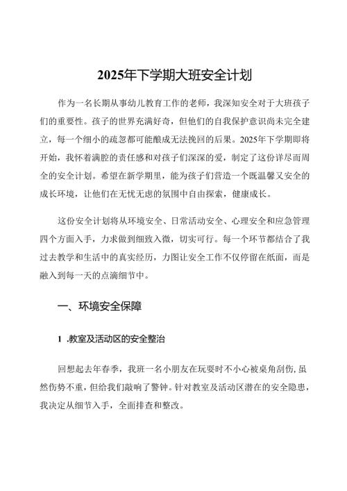 2025年下学期大班安全计划.docx