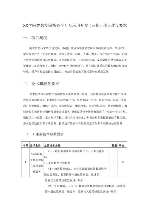 XX学院智慧校园核心平台及应用开发（三期）项目建设要求.docx