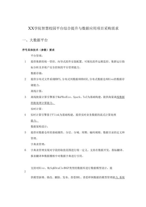 XX学院智慧校园平台综合提升与数据应用项目采购需求.docx