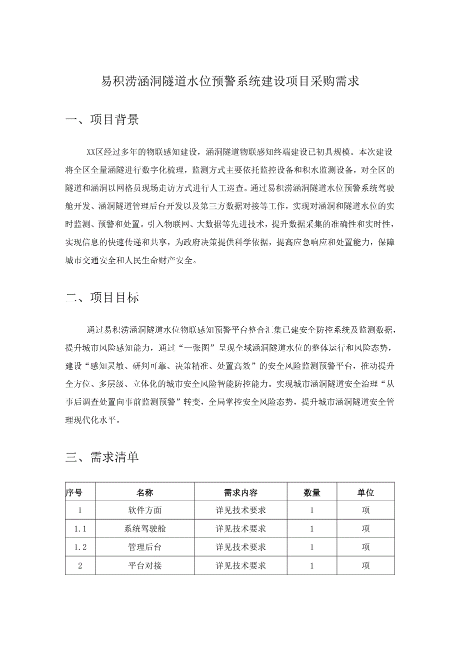 易积涝涵洞隧道水位预警系统建设项目采购需求.docx_第1页